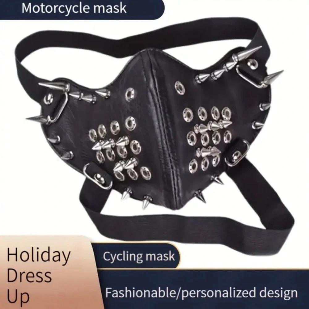 {NEW} Men's Rivet Punk Black Studded Face Mask One Size